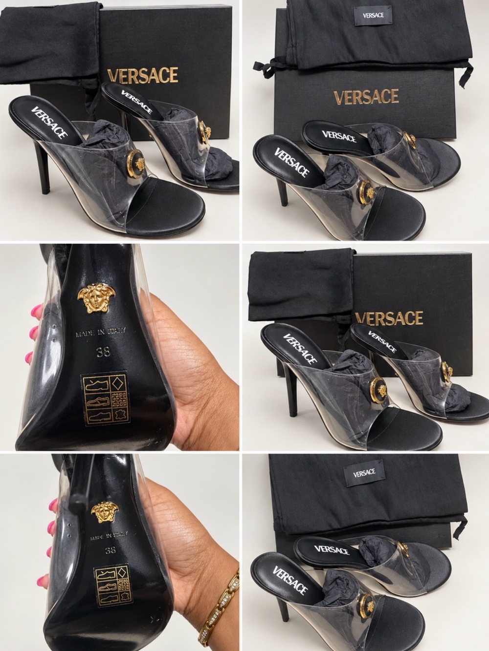 Versace Black Clear Medusa Slide Sandals - Women's High Heel Mules